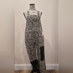POL Black and White Leopard Print Women's Overalls NWT
